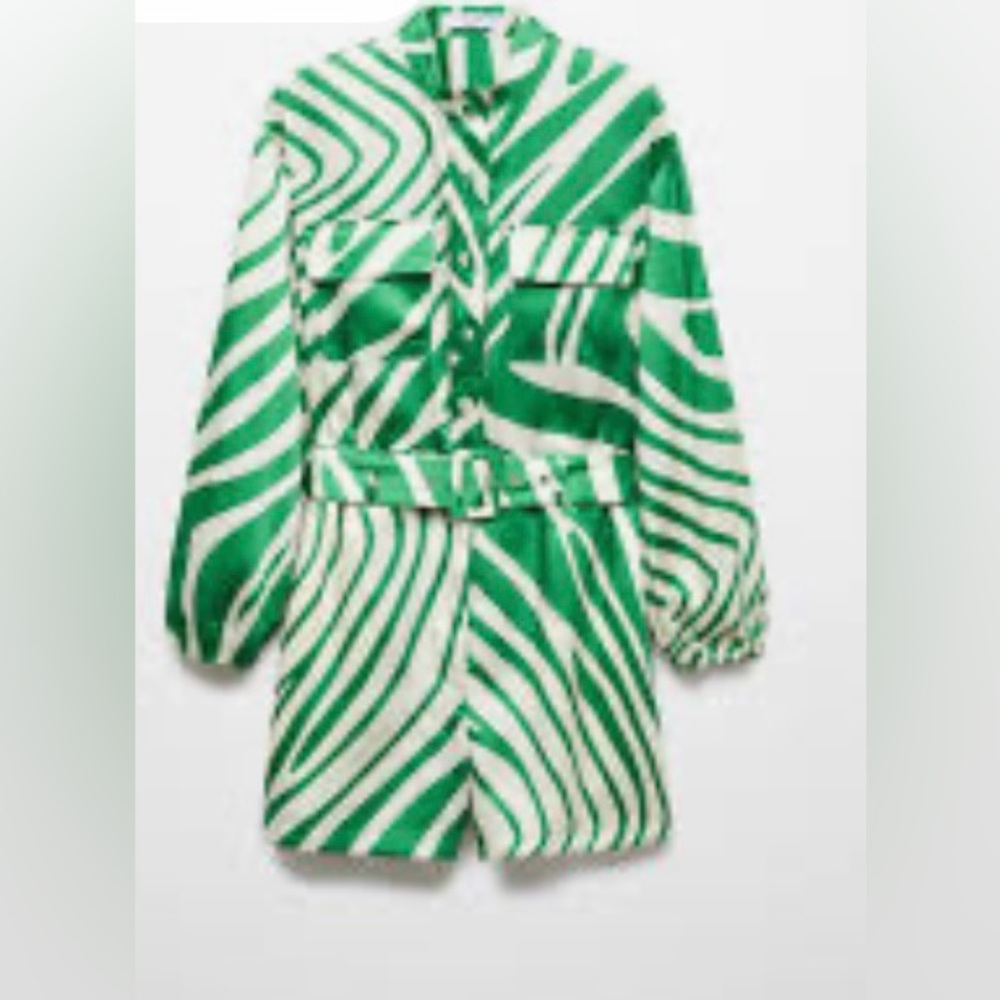 NWT MANGO | Green Zebra Print Satin Jumpsuit